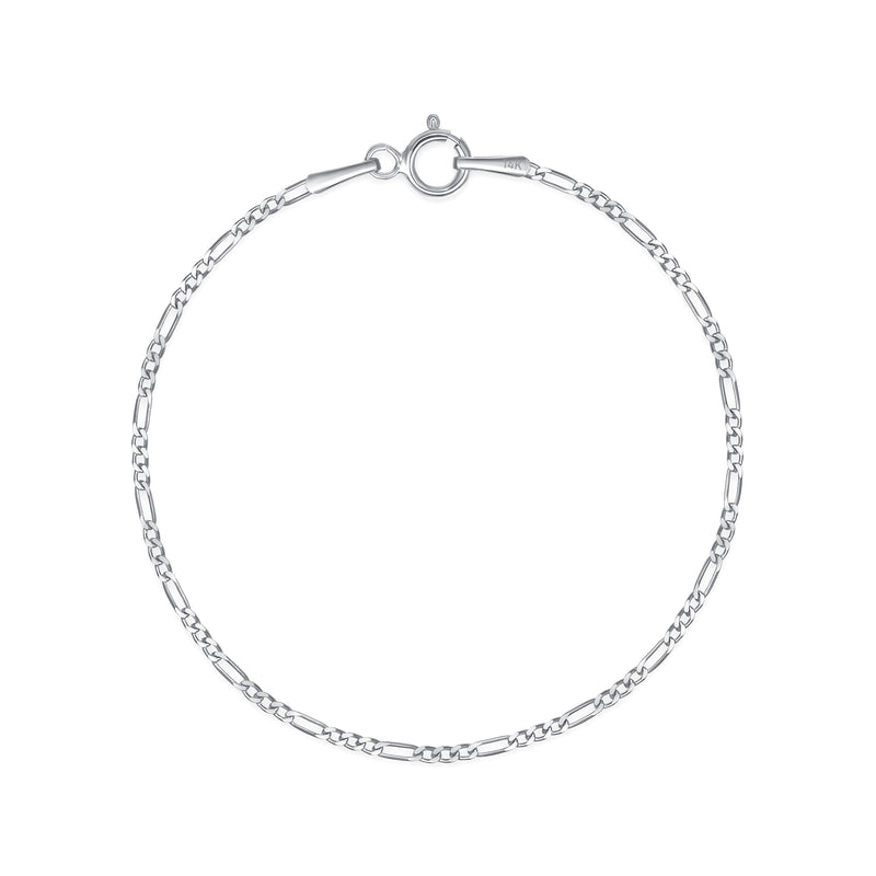 1.5mm 14K White Gold Figaro Bracelet