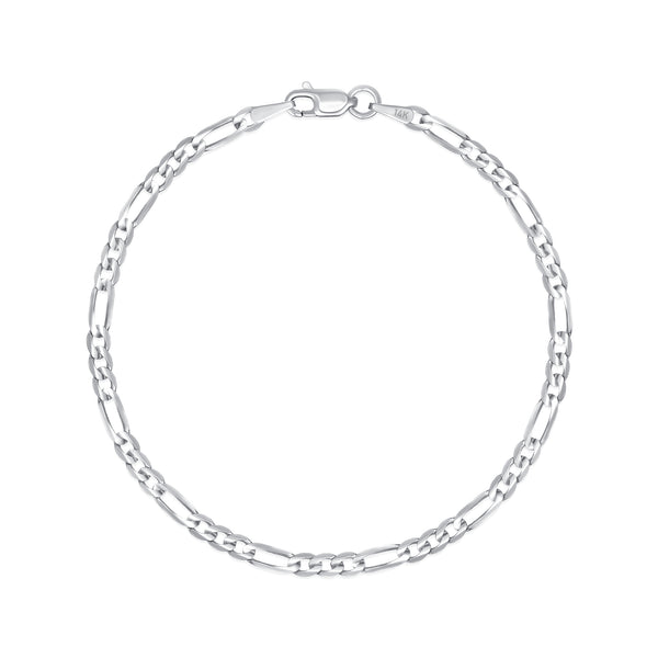 3mm White Gold Figaro Bracelet