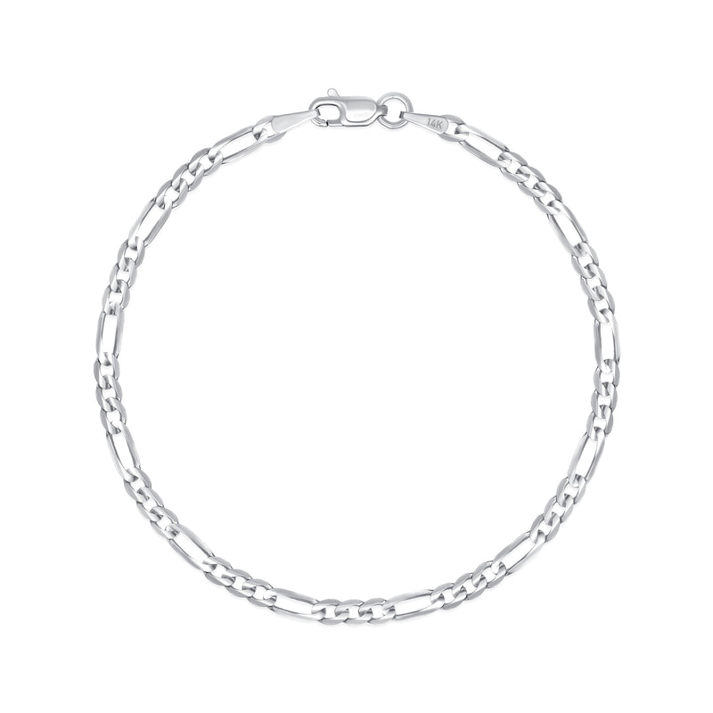 3mm White Gold Figaro Bracelet