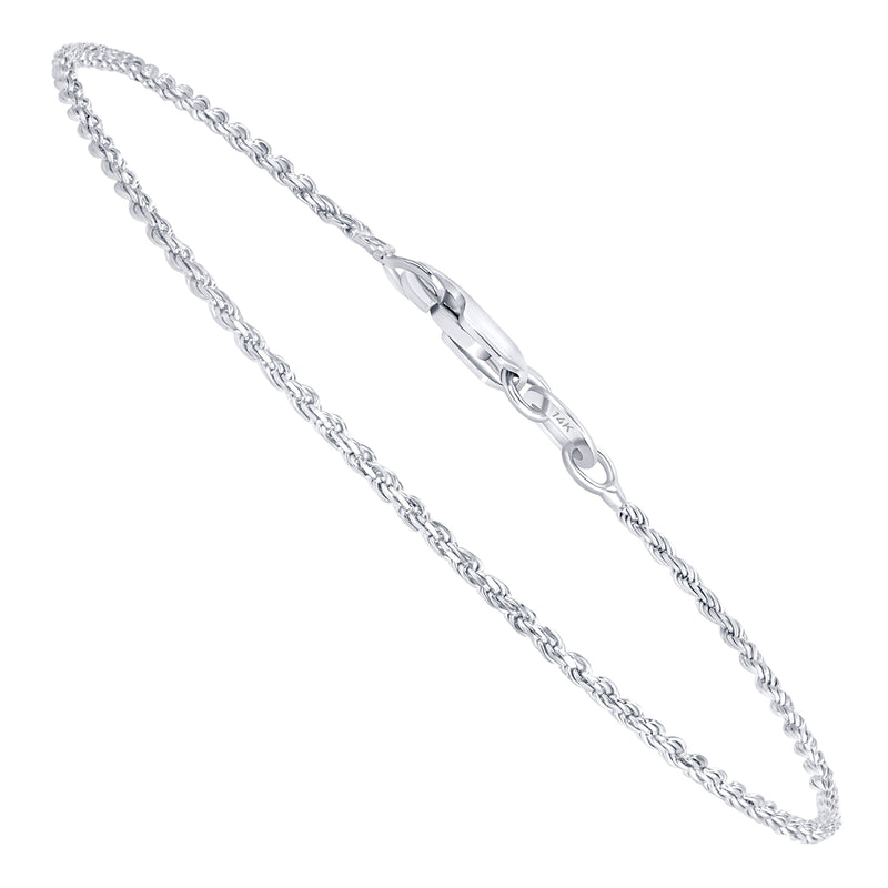 1mm 14K White Gold Rope Bracelet