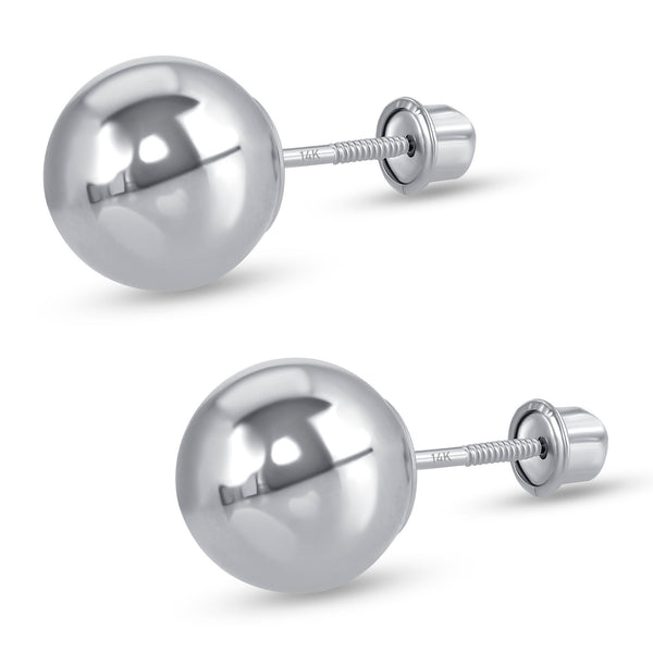 8mm White Gold Ball Studs