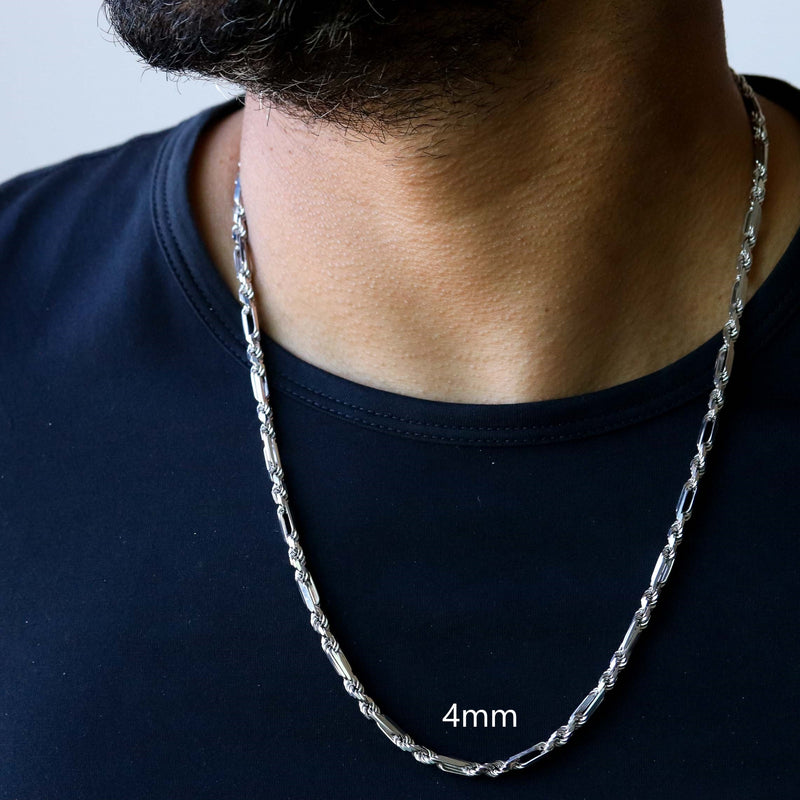 14k Solid White Gold Milano Chain - 4mm
